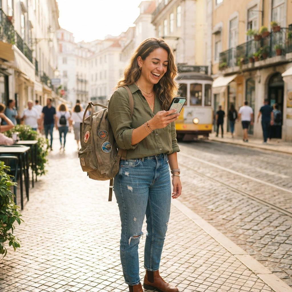Voyageuse connectée avec Sim-Prépayée